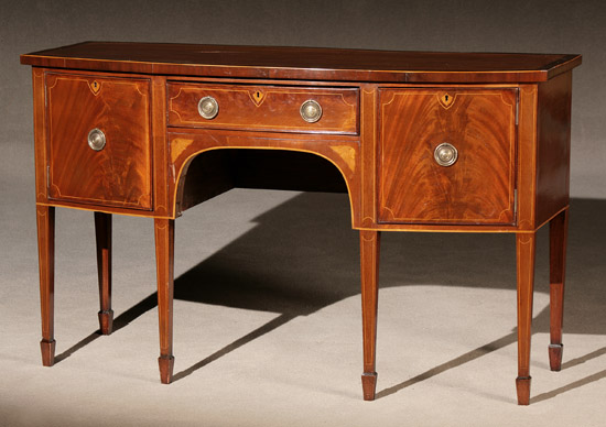 Appraisal: George III Style Satinwood Inlaid and Crossbanded Mahogany Bow-Front Sideboard