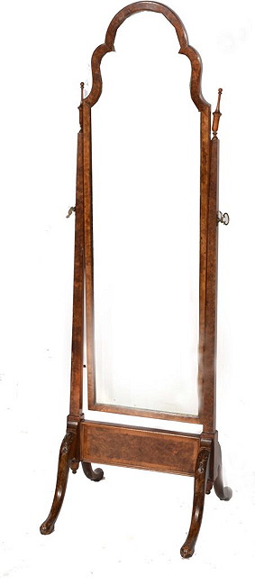 Appraisal: A S WALNUT CHEVAL MIRROR with arch top cm high