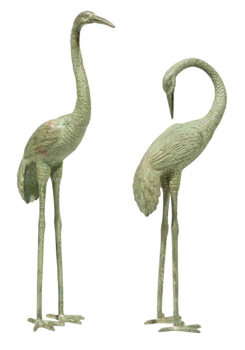 Appraisal: Pair of Verdigris Patinated Bronze Garden Figures of Egrets opposing