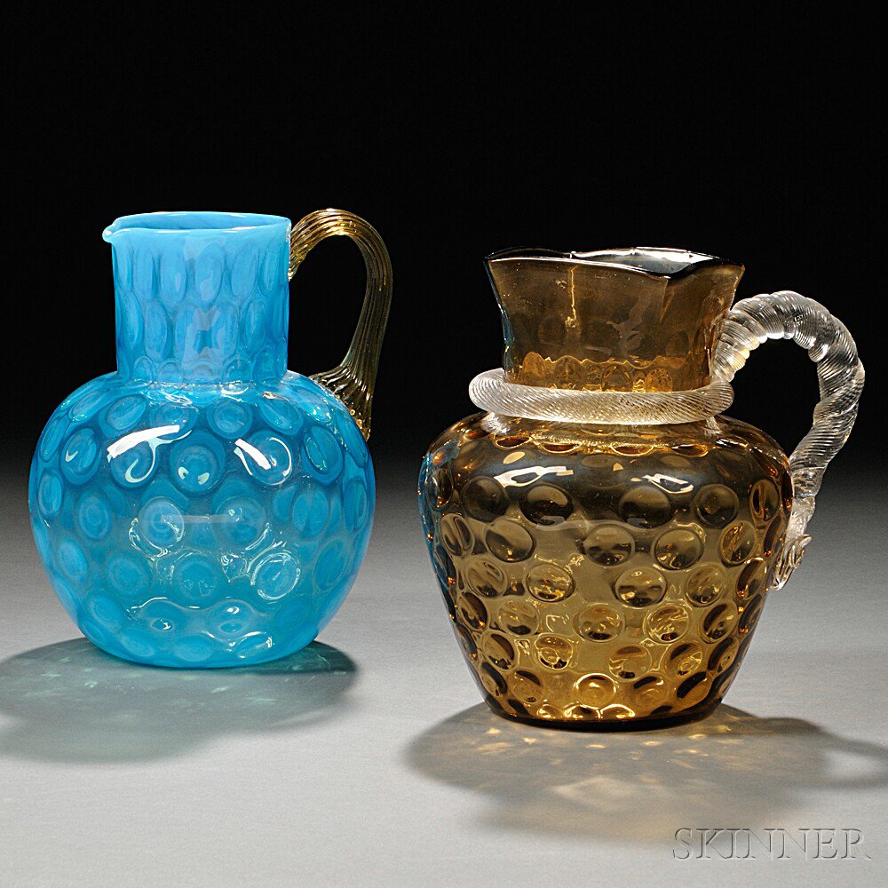 Appraisal: Two Blown-molded Glass Pitchers with Thumbprints th th century one