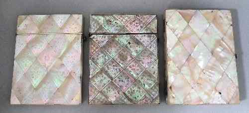 Appraisal: Three Victorian mother of pearl card cases two with engraved