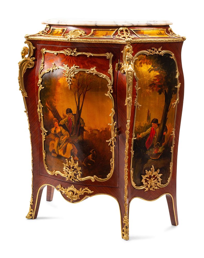 Appraisal: A Louis XV Style Vernis Martin Marble-Top Cabinet A Louis