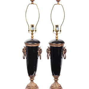 Appraisal: A Pair of French Gilt Bronze and Glazed Ceramic Urns