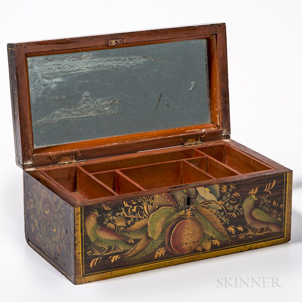 Appraisal: Grain-painted and Decorated Jewelry Box Grain-painted and Decorated Jewelry Box