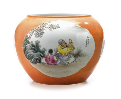 Appraisal: Chinese famille rose porcelain jar republic period Of wide cylindrical