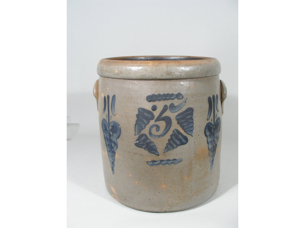 Appraisal: Stoneware Decorated Five Gallon Storage Crock salt glaze th c