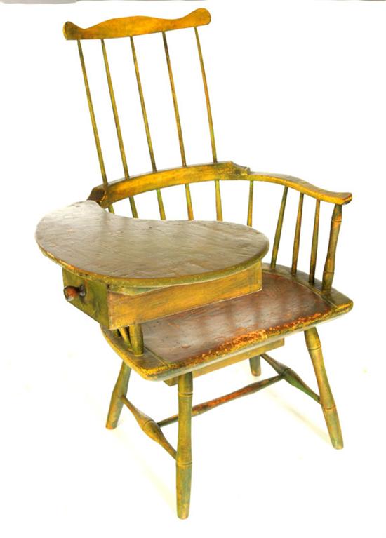 Appraisal: WRITING-ARM WINDSOR CHAIR American late th-early th century mixed woods