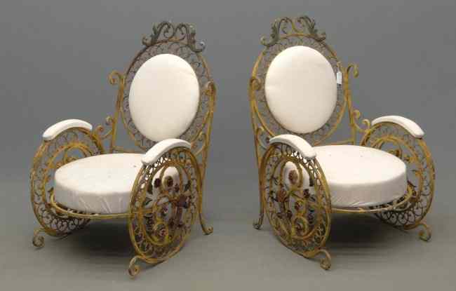 Appraisal: Pair iron decorative vintage chairs '' Seat Ht '' Overall