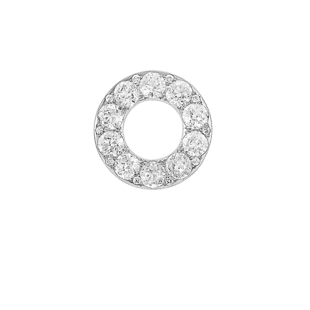 Appraisal: Platinum and Diamond Circle Pin Set with old European-cut diamonds