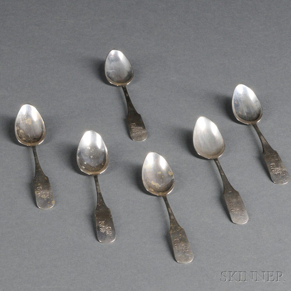 Appraisal: Six Coin Silver Teaspoons Albert Jones Greenfield Massachusetts c each