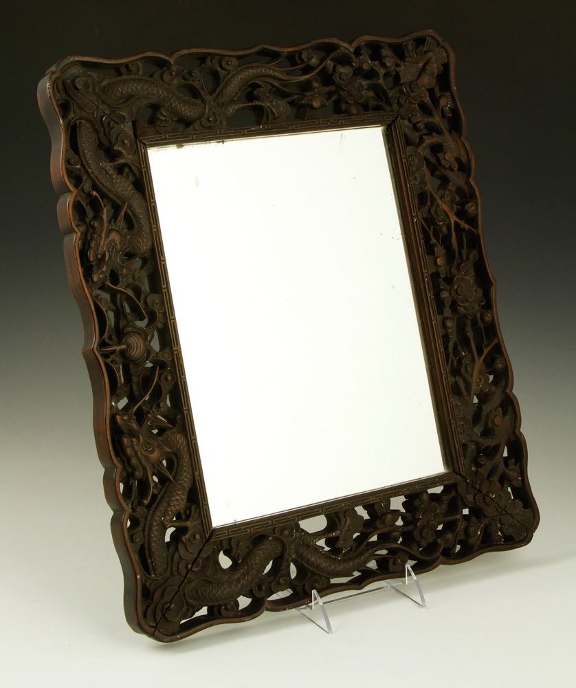 Appraisal: - Chinese Early th C Mirror Carved teak wood mirror