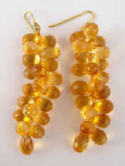 Appraisal: A pair of citrine cluster drop earrings with gold wire