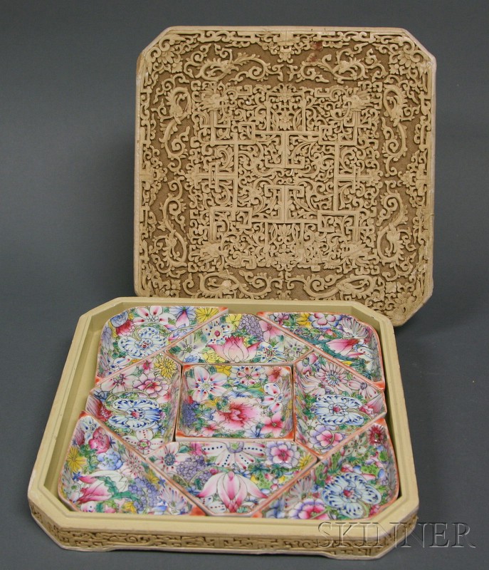 Appraisal: Sweetmeat Box China early th century square shape with cut