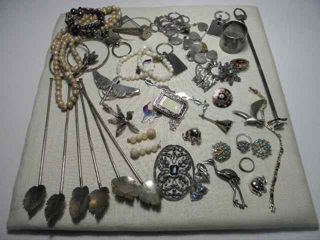 Appraisal: Tray lot of assorted ladies costume jewelry Includes many sterling