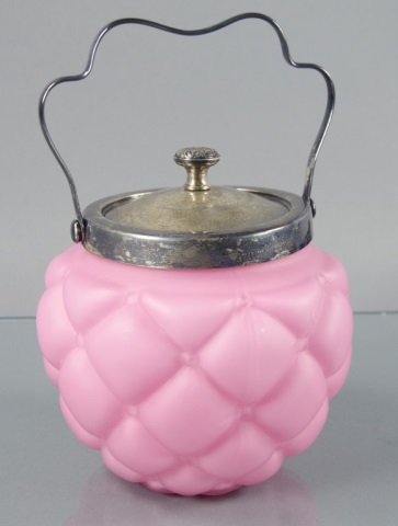 Appraisal: Pink Quilted Satin Glass Biscuit JarBy Consolidated Lamp Glass Co