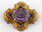 Appraisal: An antique carat gold amethyst brooch clasp repaired amethyst approx