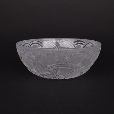 Appraisal: Pinsons Lalique Moulded and Partly Frosted Glass Bowl post- engraved