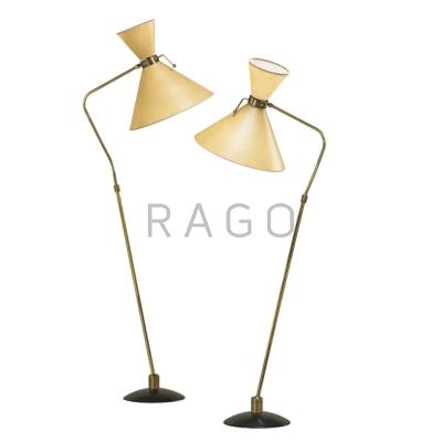 Appraisal: ARLUS Pair of adjustable floor lamps France s Brass enameled