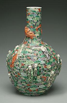 Appraisal: Chinese famille verte vase bottle form with applied lohans on