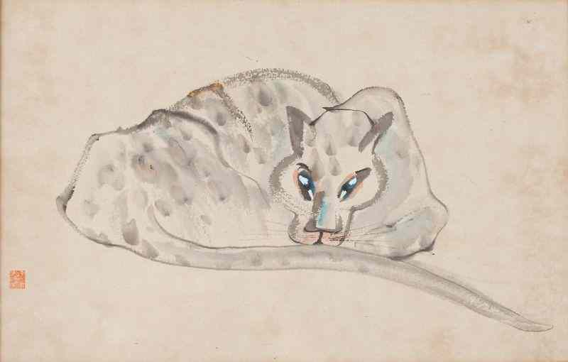 Appraisal: Japanese Painting of a Reclining Spotted Leopard th century watercolor