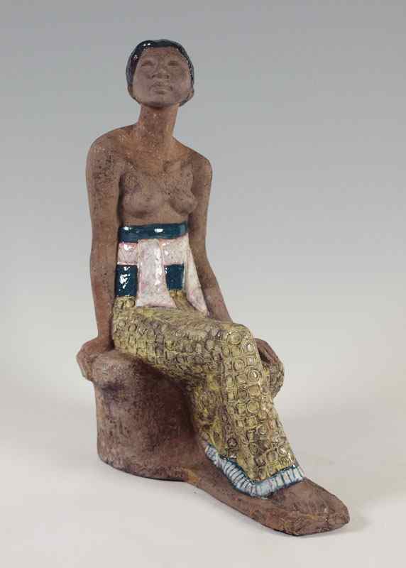 Appraisal: SIMMULSON Mari - Balinese Partially Nude Seated Woman Glazed Terra