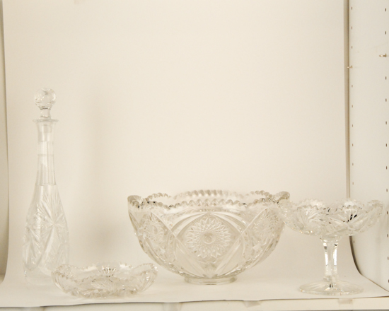 Appraisal: Pieces Glass Cut Glass Compote H dia chips Cut Glass