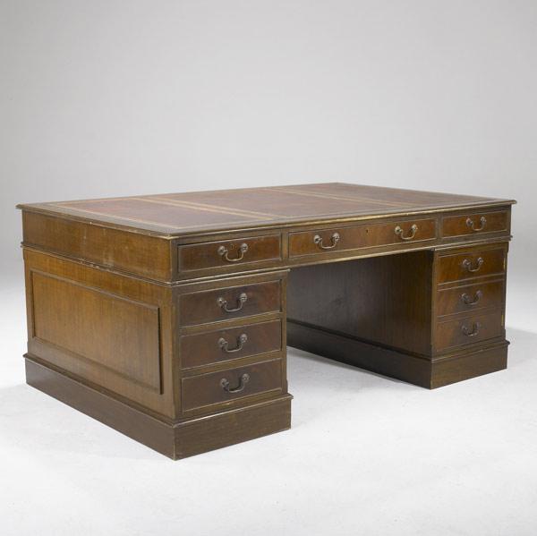 Appraisal: ENGLISH PARTNERS DESK Paneled mahogany with brass pulls th C