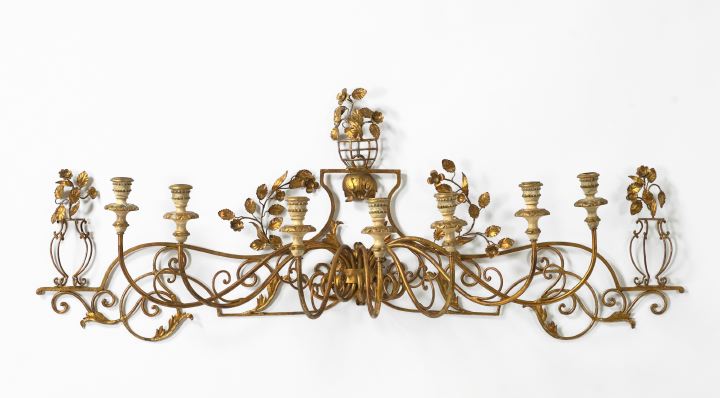 Appraisal: Monumental Italian Provincial Seven-Light Applique of gilded and cut wrought