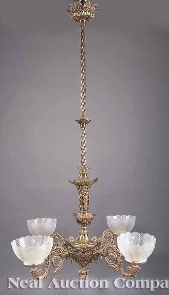 Appraisal: An American Rococo Gilt Brass Four-Light Gasolier mid- th c