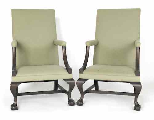 Appraisal: Pair of George III style mahogany lolling chairs th c