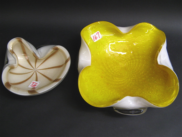 Appraisal: TWO CASED MURANO ART GLASS BOWLS in bright yellow and