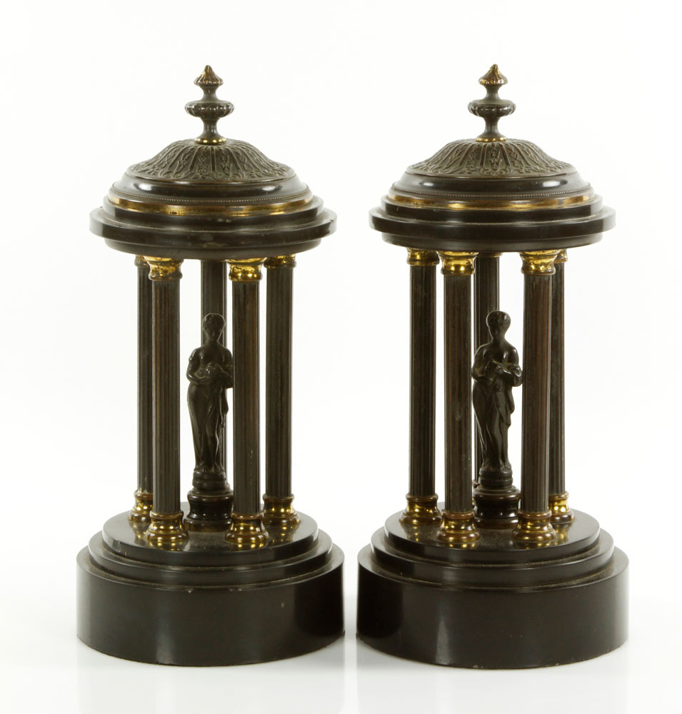 Appraisal: - Pr Late th C Bronze and Marble Rotundas Pair