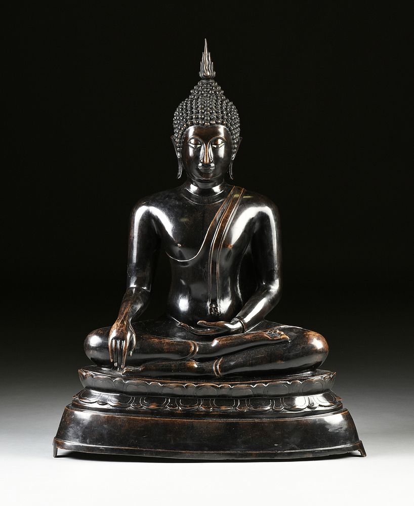 Appraisal: A SUKHOTAI STYLE PATINATED BRONZE FIGURE OF BUDDHA THAILAND TH