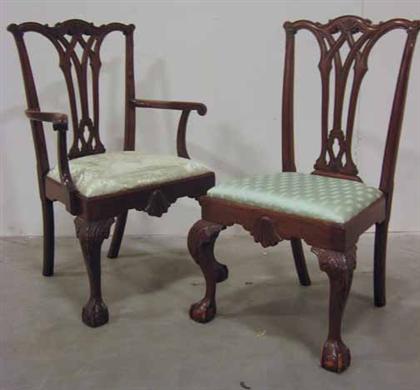 Appraisal: Two carved mahogany chippendale centennial chairs th century H in