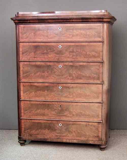 Appraisal: A th Century French figured mahogany Secretaire chest of drawers