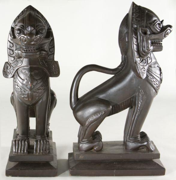 Appraisal: Pair of Carved Foo Lions mid- th century full bodied