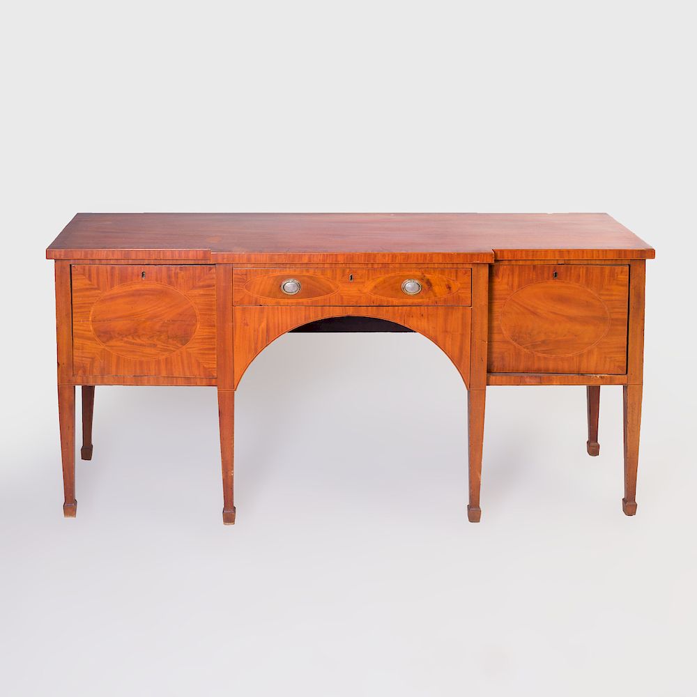 Appraisal: George III Style Inlaid Mahogany Sideboard With fitted drawer one