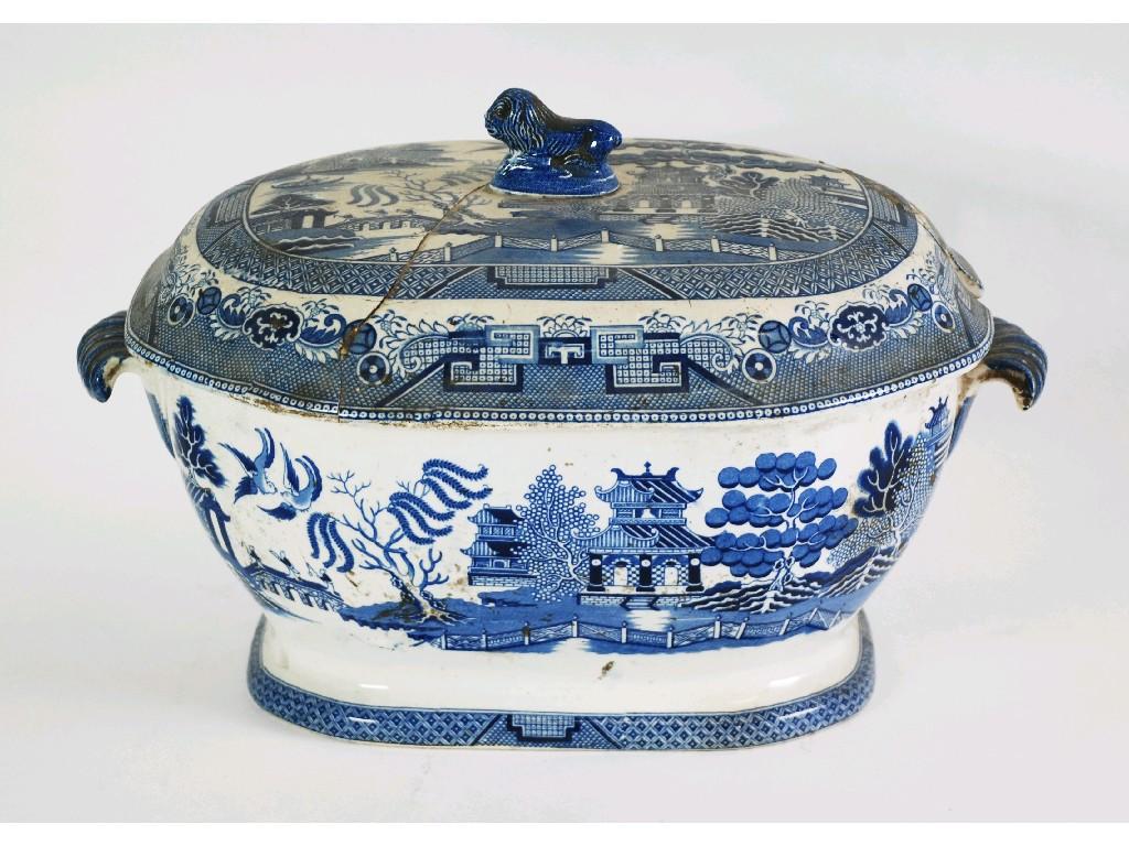 Appraisal: NINETEENTH CENTURY WILLOW PATTERN BLUE AND WHITE LARGE POTTERY TWO