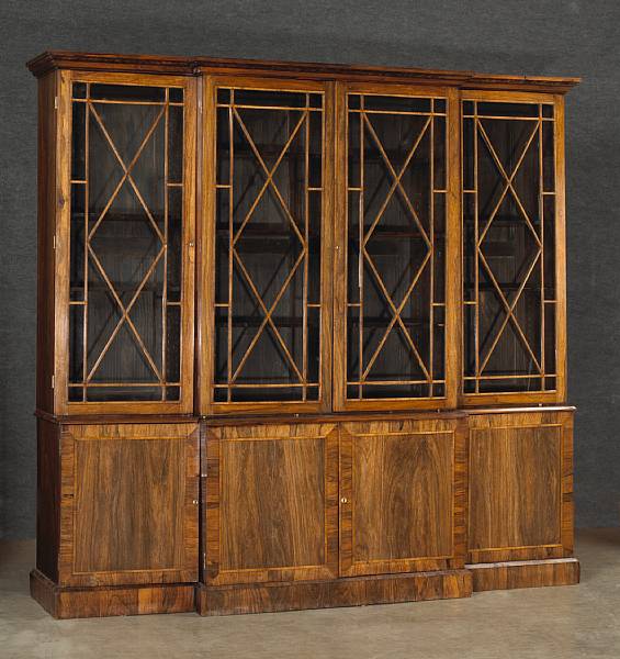 Appraisal: A good George III rosewood breakfront bookcase early th century