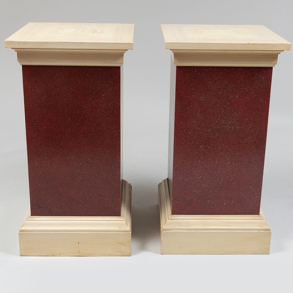 Appraisal: Pair of Painted Faux Porphyry and Cream Columns x x