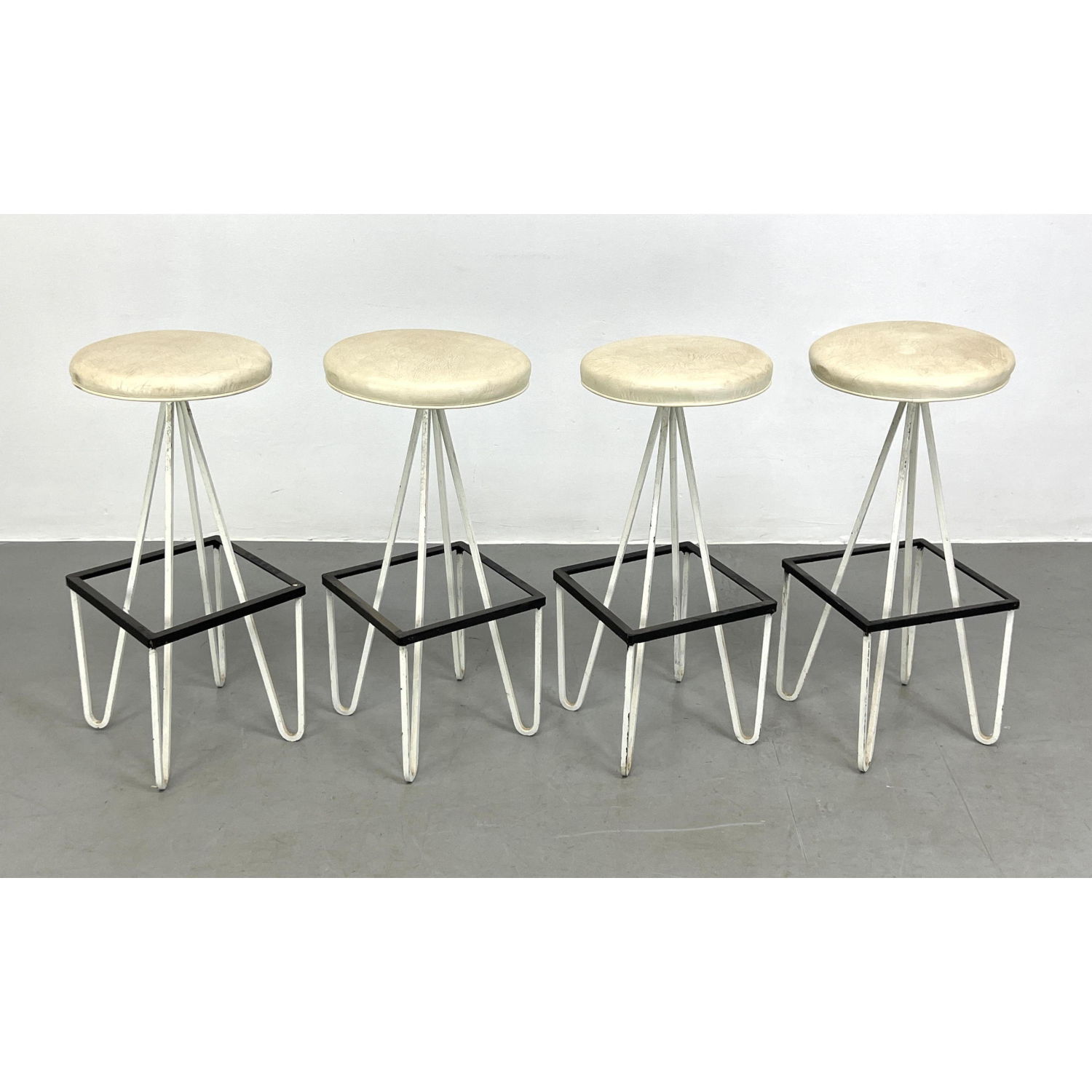 Appraisal: Set Weinberg Style Barstools Iron Frames Dimensions H inches W