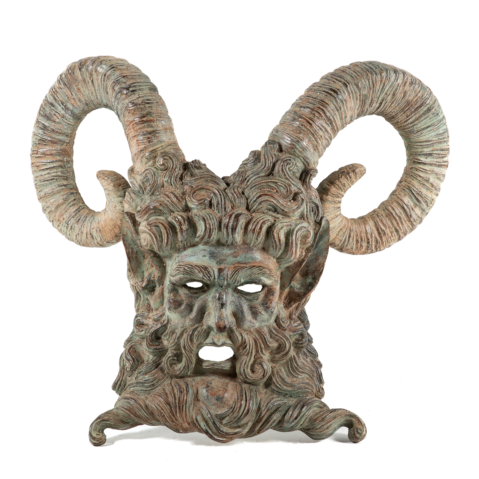 Appraisal: CLASSICAL STYLE LARGE BRONZE SATYR MASK Detailed mask of mythological