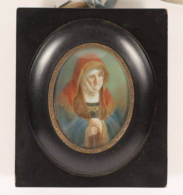 Appraisal: Dutch th century portrait miniature on ivory hand painted saintly