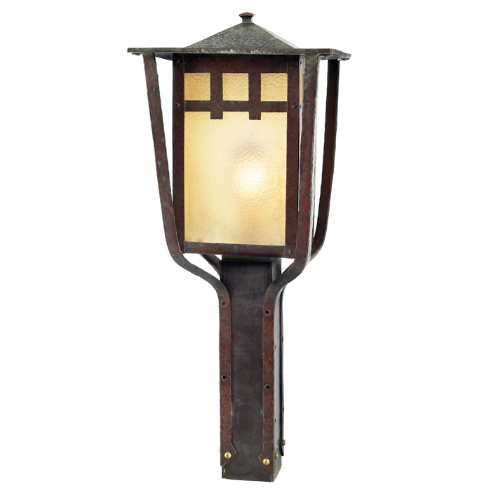 Appraisal: Gustav Stickley post lantern four-sided hammered copper lantern with a