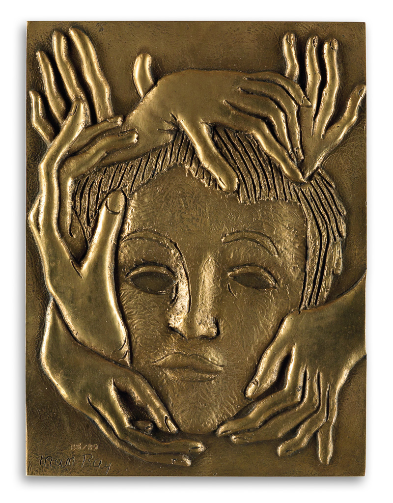 Appraisal: MAN RAY Masque T te aux Mains Bronze relief multiple