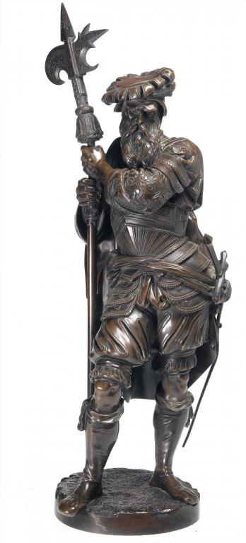 Appraisal: A FRENCH BRONZE STATUETTE OF A HALBERDIER even rich brown