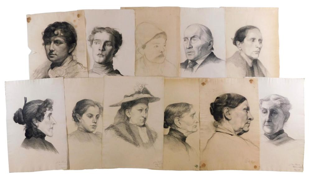 Appraisal: Burr Sisters eleven unframed head portraits many signed Jennie Burr