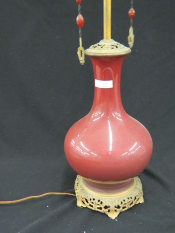 Appraisal: Sang de Boeuf Chineese Pottery Lamp body bronzed base