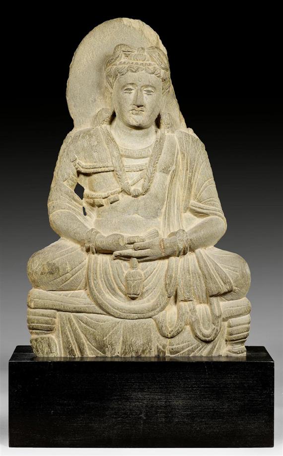 Appraisal: A GREY SCHIST RELIEF OF A SEATED BODHISATTVA Gandhara nd