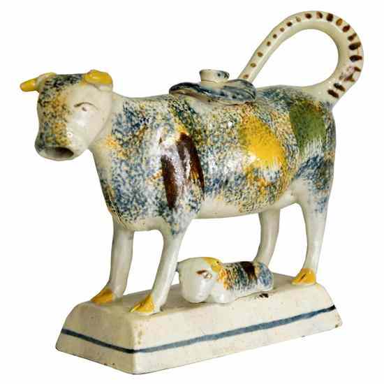 Appraisal: An English Staffordshire Pearlware Pottery Cow Creamer circa depicting a